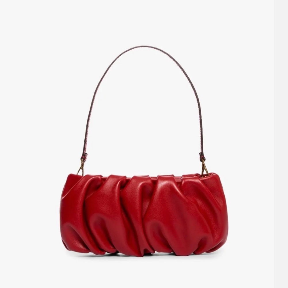 STAUD Bean Convertible Ruched Scarlet Leather Shoulder Bag - Picture 13 of 16
